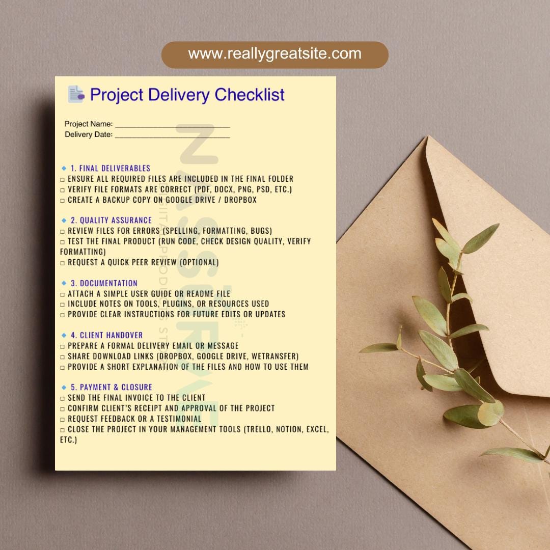 Project Delivery Checklist | Printable PDF Template | Client Handoff and QA Guide