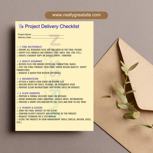 Project Delivery Checklist | Printable PDF Template | Client Handoff and QA Guide