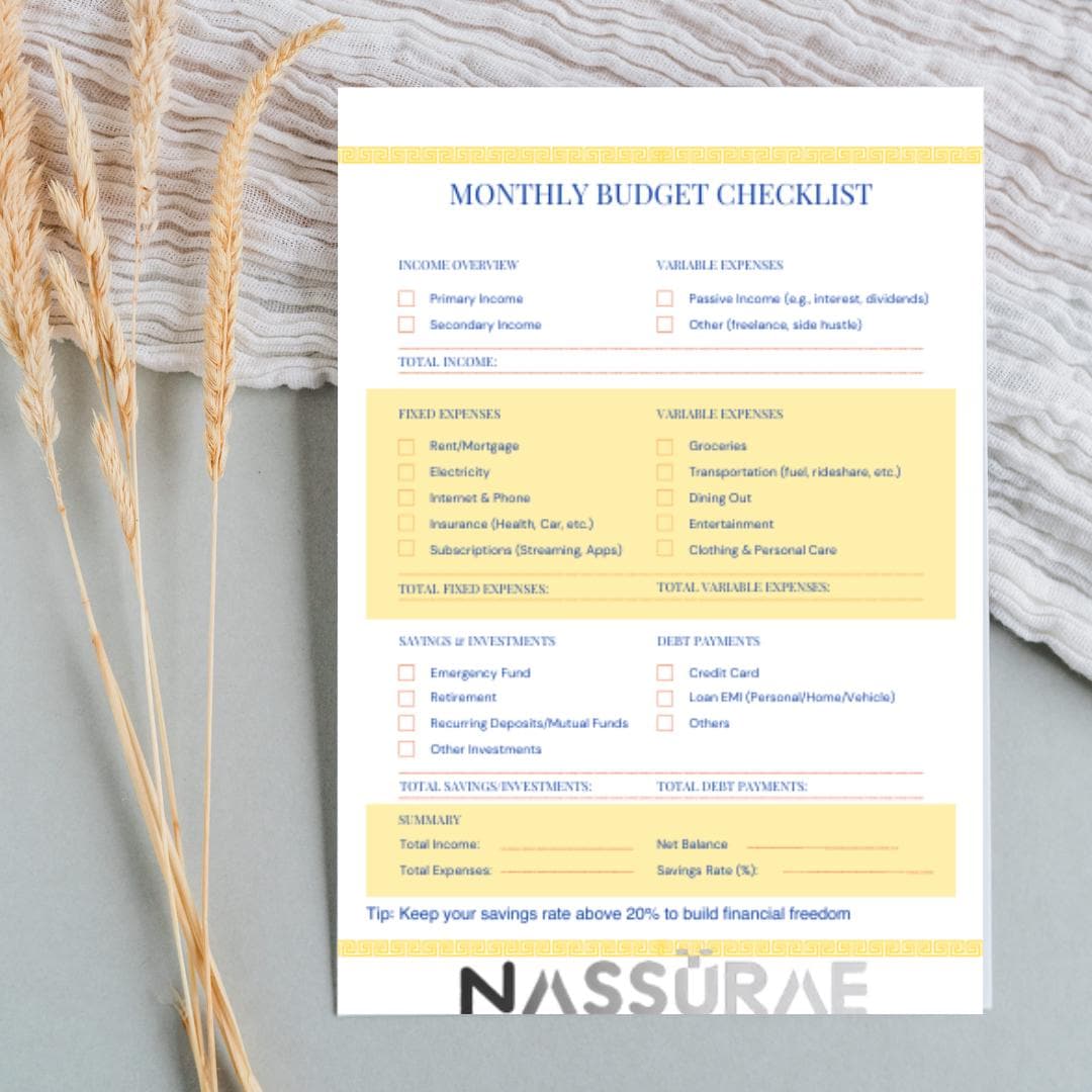 Monthly Budget Checklist | Printable Expense Tracker | Personal Finance Planner PDF