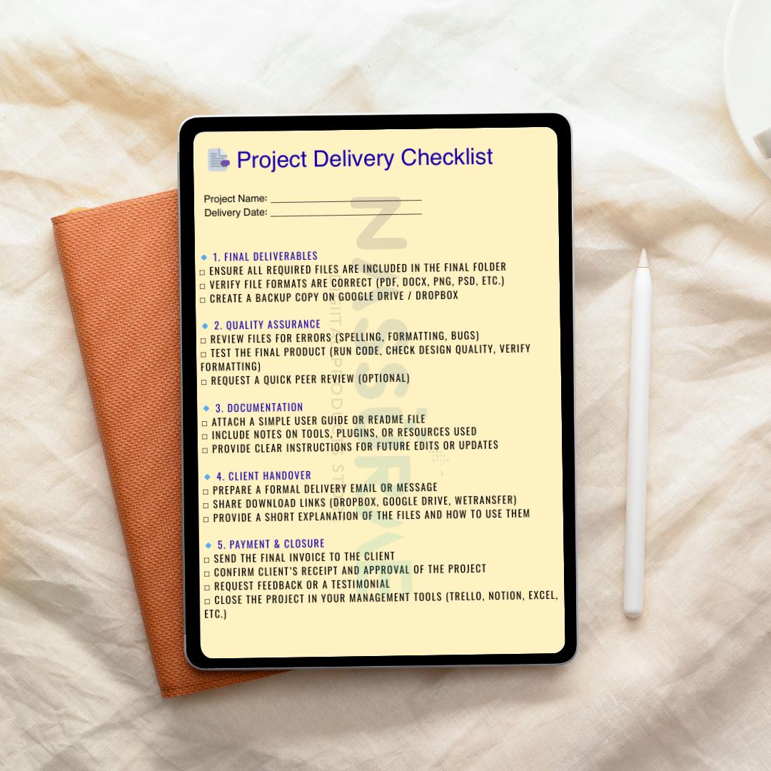 Project Delivery Checklist | Printable PDF Template | Client Handoff and QA Guide