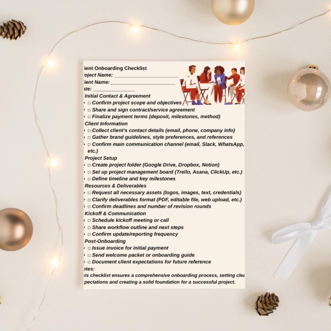 Client Onboarding Checklist | Printable PDF Template for Freelancers, Coaches and Small Business Projects